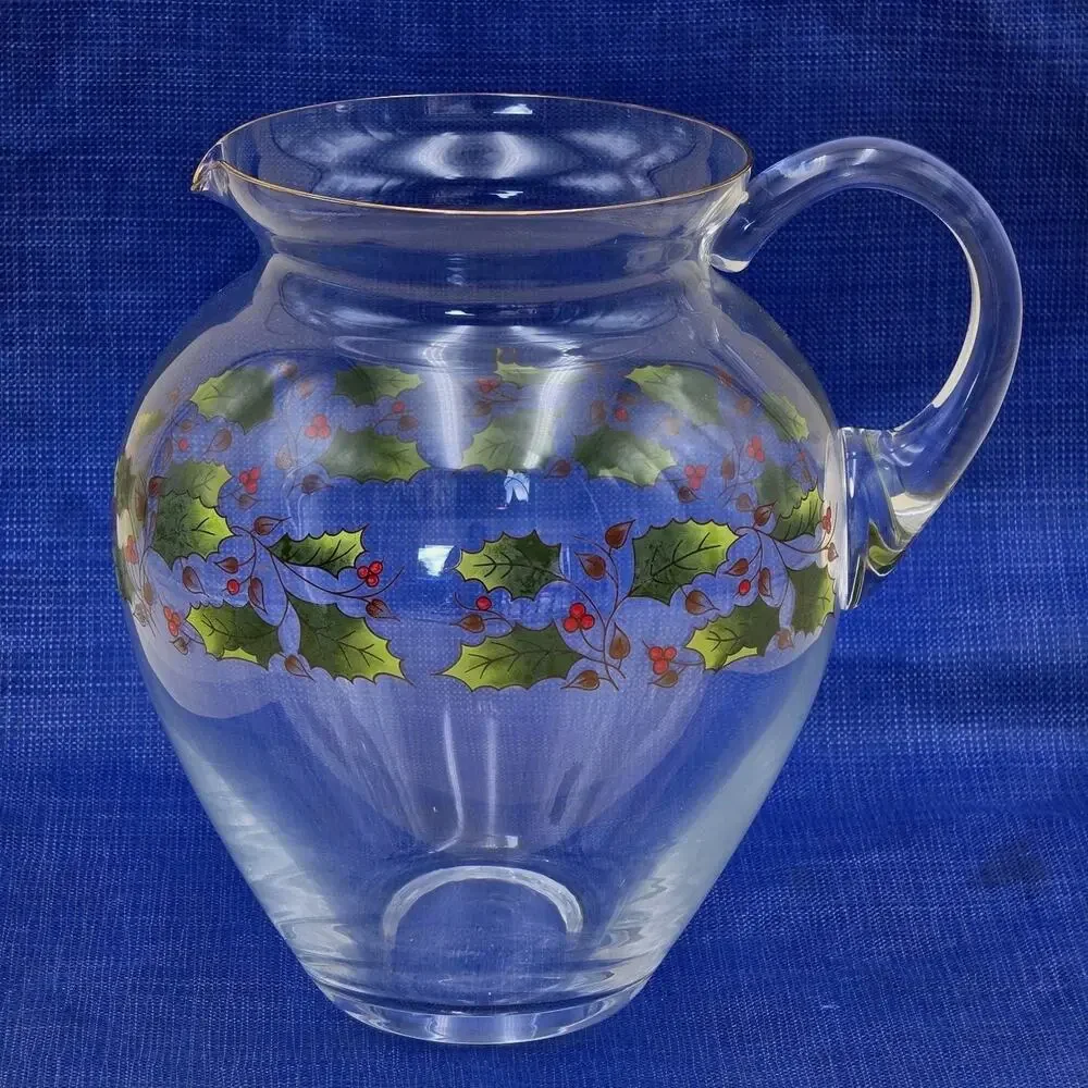 Royal Limited Holly Holiday Clear Glass Pitcher 8.5